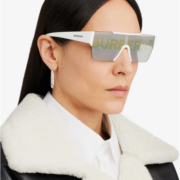 Burberry Futuristic White and Silver Shield Sunglasses - Picture 1 of 7